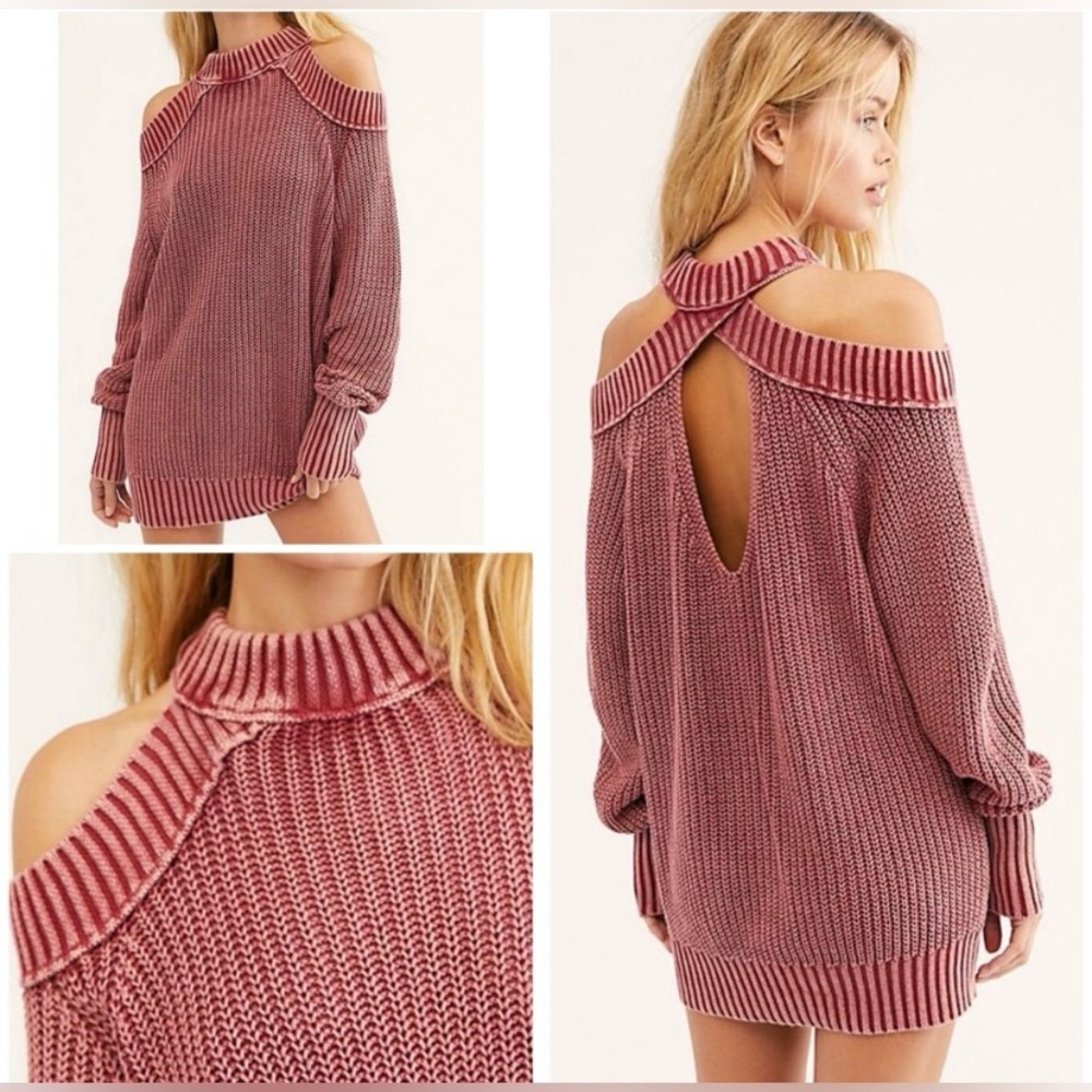Free People Corazon Half Moon Bay Cold Shoulder Pullover Sweater Women size XS